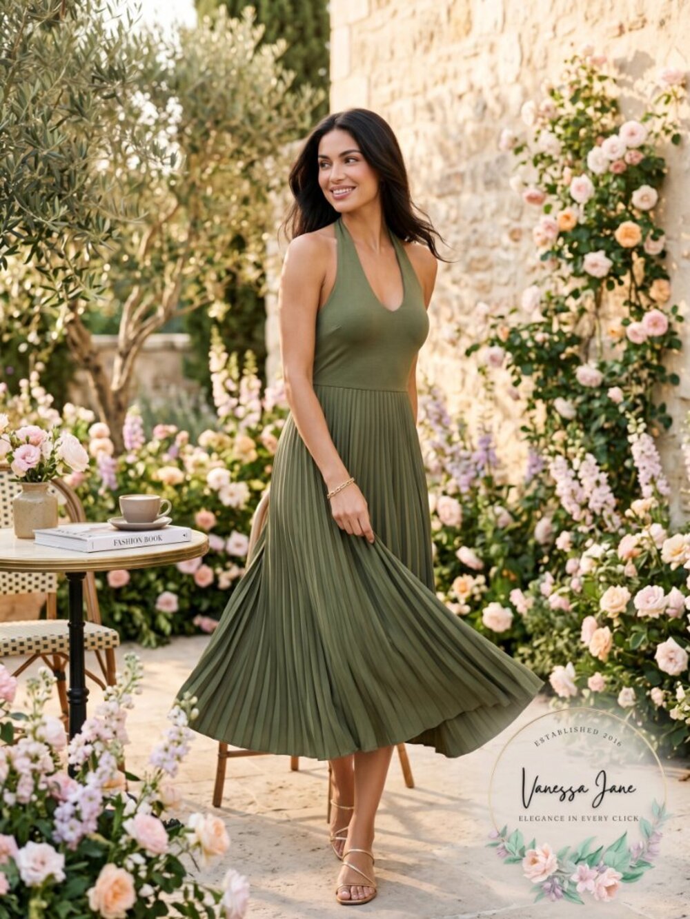 AVEC Les Filles Green Maxi Dress, Size Medium